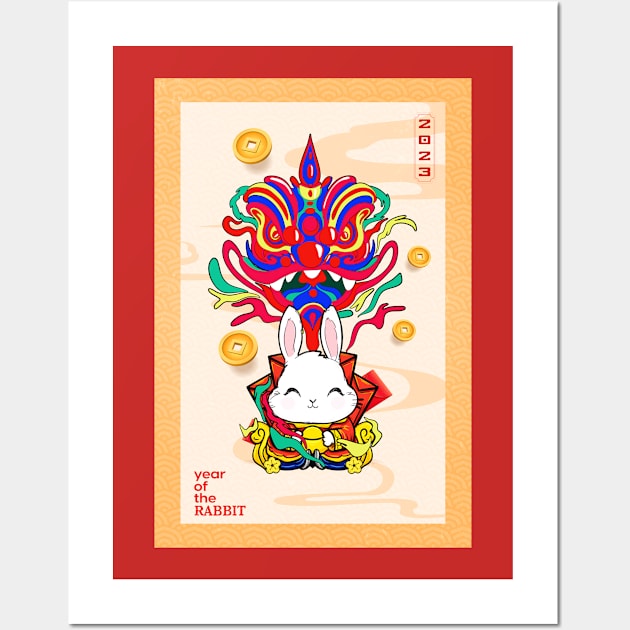 Year Of The Rabbit 2023 Happy Chinese New Year Women Men Kid Wall Art by Gendon Design